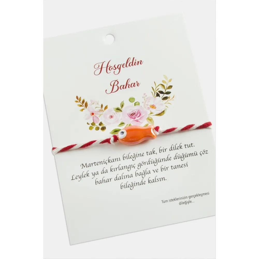 Balık Cam Boncuk Marteniçka İp Bileklik-Turuncu