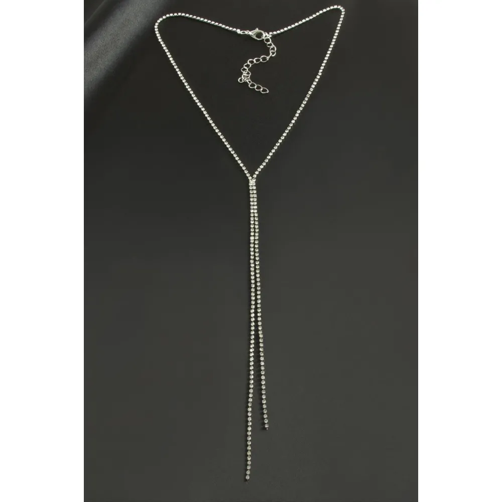 Çift Şerit Taşlı Çelik Kolye 2 mm-Gümüş Rengi