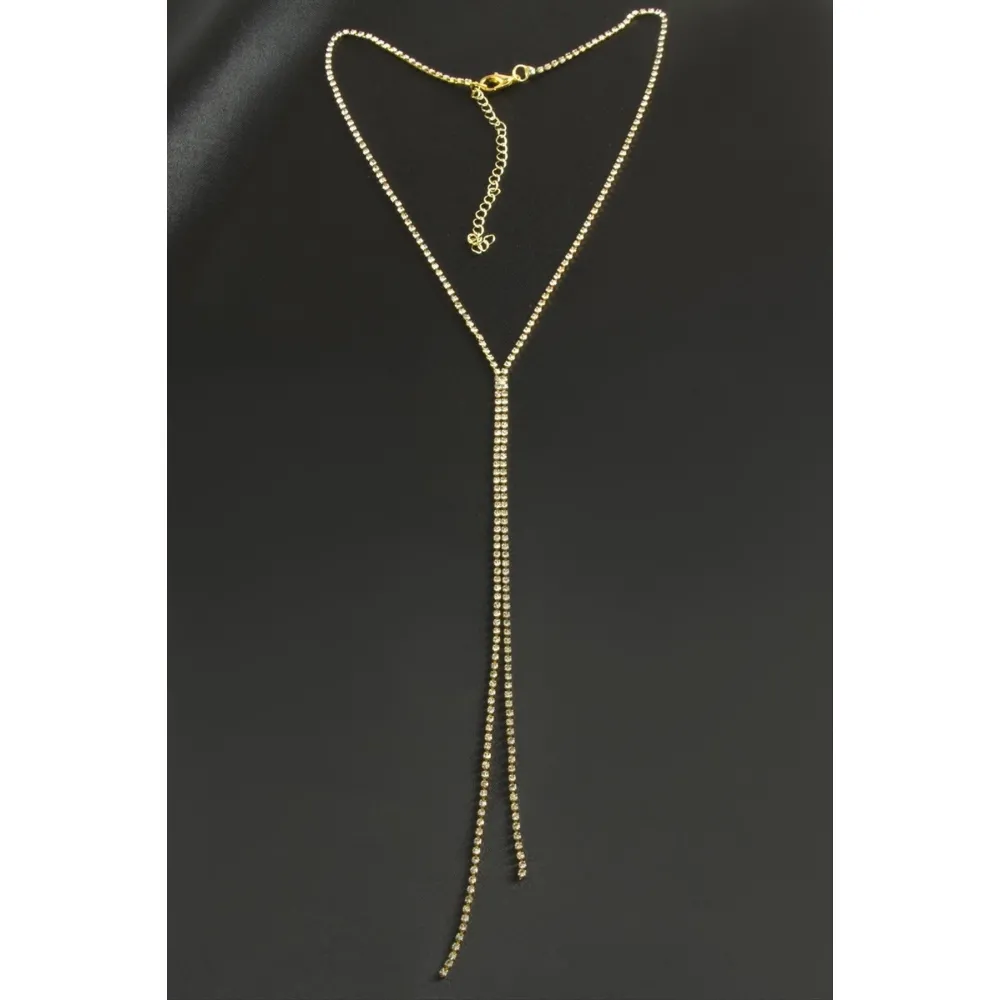 Çift Şerit Taşlı Çelik Kolye 2 mm-Sarı