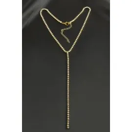 Şerit Taşlı Çelik Kolye 4 mm-Sarı