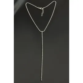 Şerit Taşlı Çelik Kolye 2 mm-Gümüş Rengi