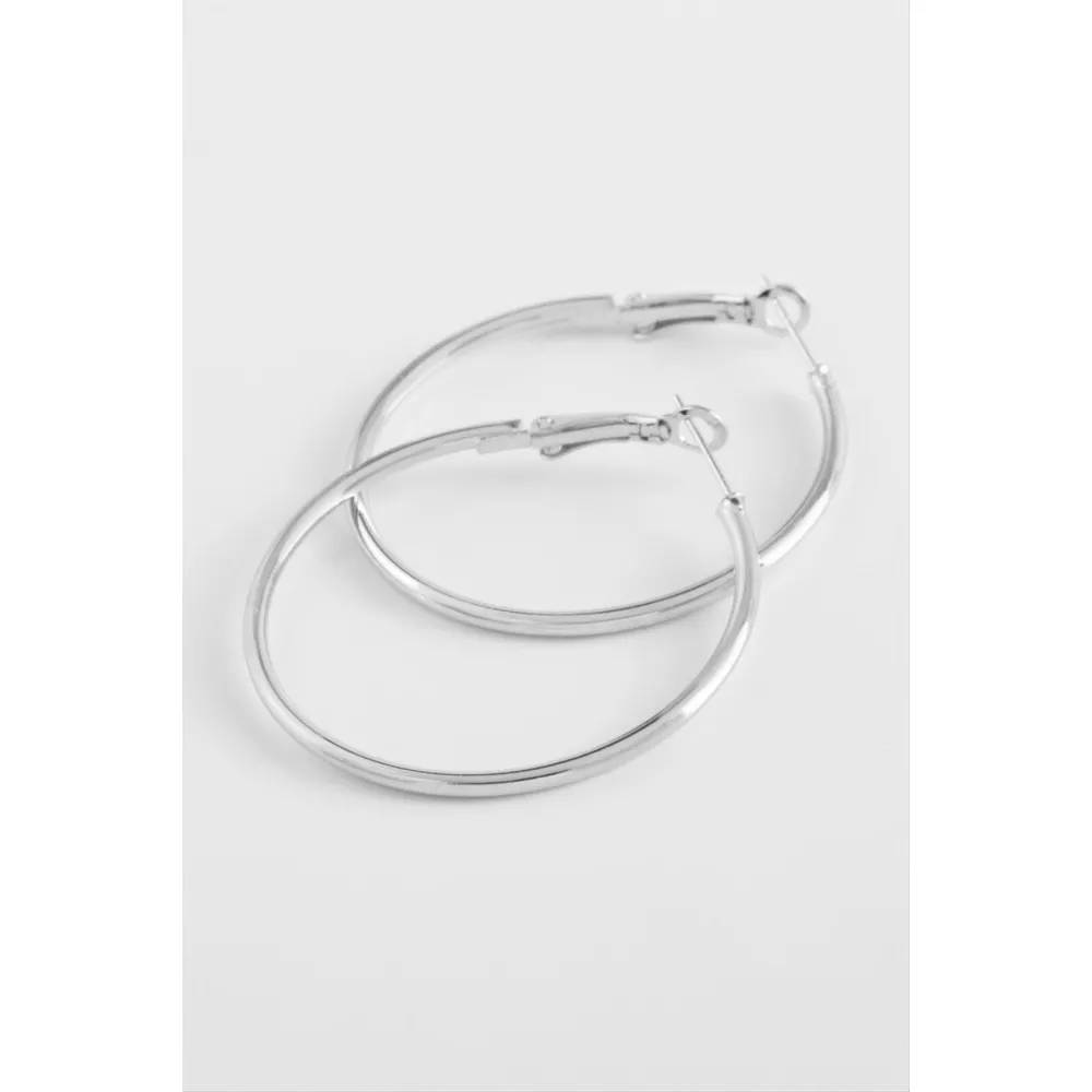 Metal Halka Küpe 3,5 cm-Gümüş Rengi