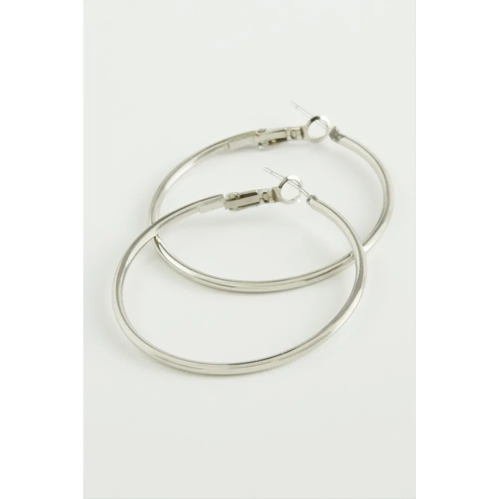 Metal Halka Küpe 4 cm-Gümüş Rengi