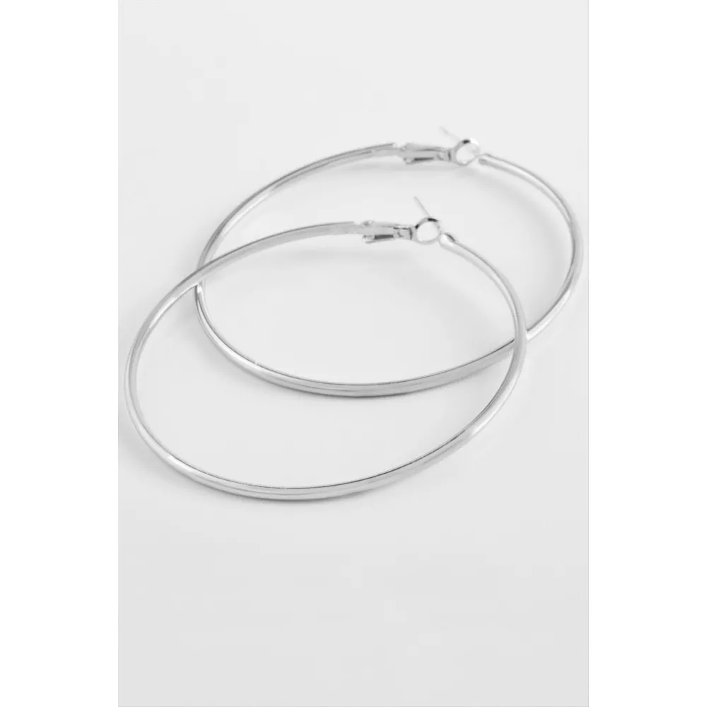 Metal Halka Küpe 6 cm-Gümüş Rengi