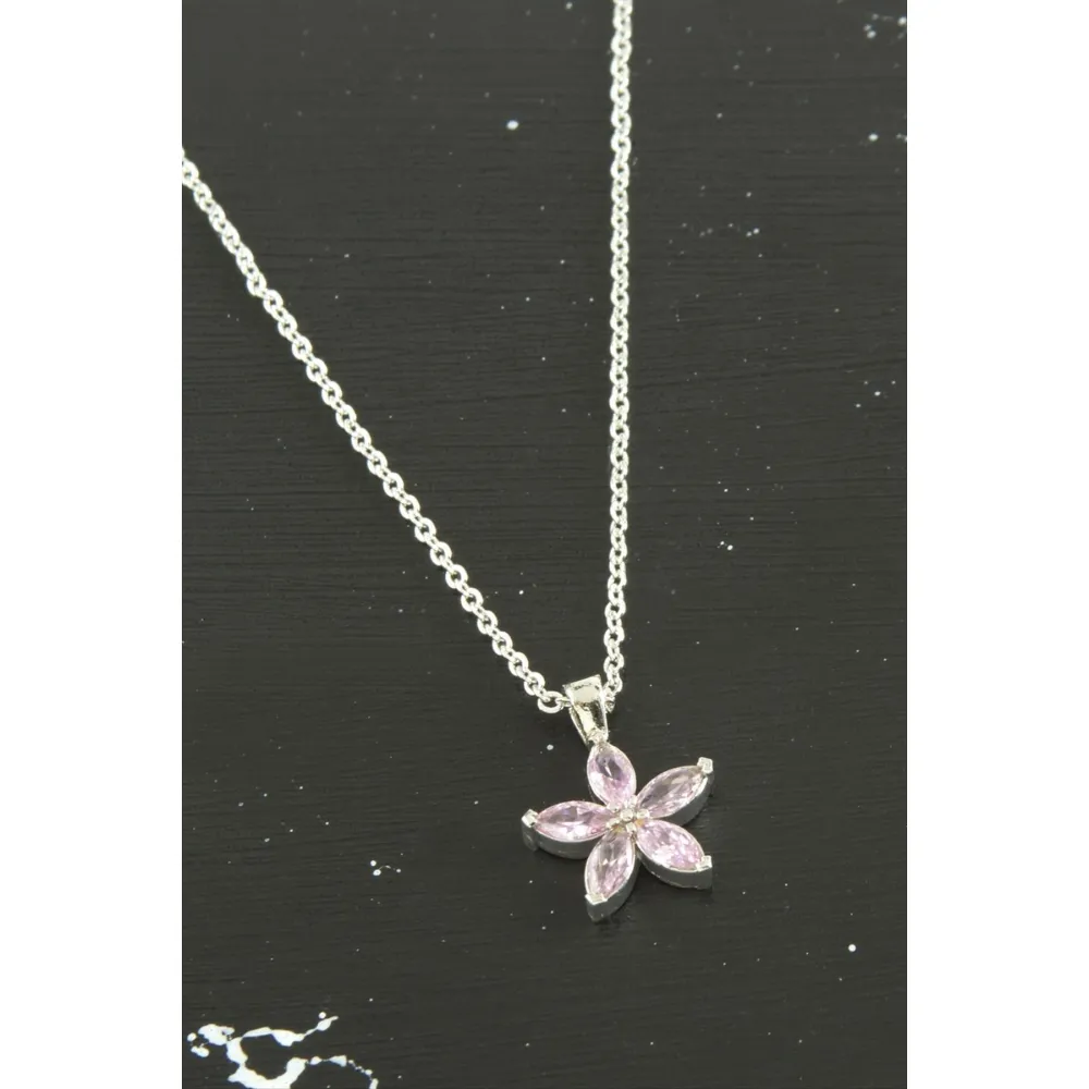 Papatya Zirkon Taşlı Trend Kolye-Açık Pembe