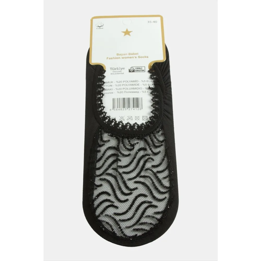 Oval Dantel Babet Çorap-Siyah