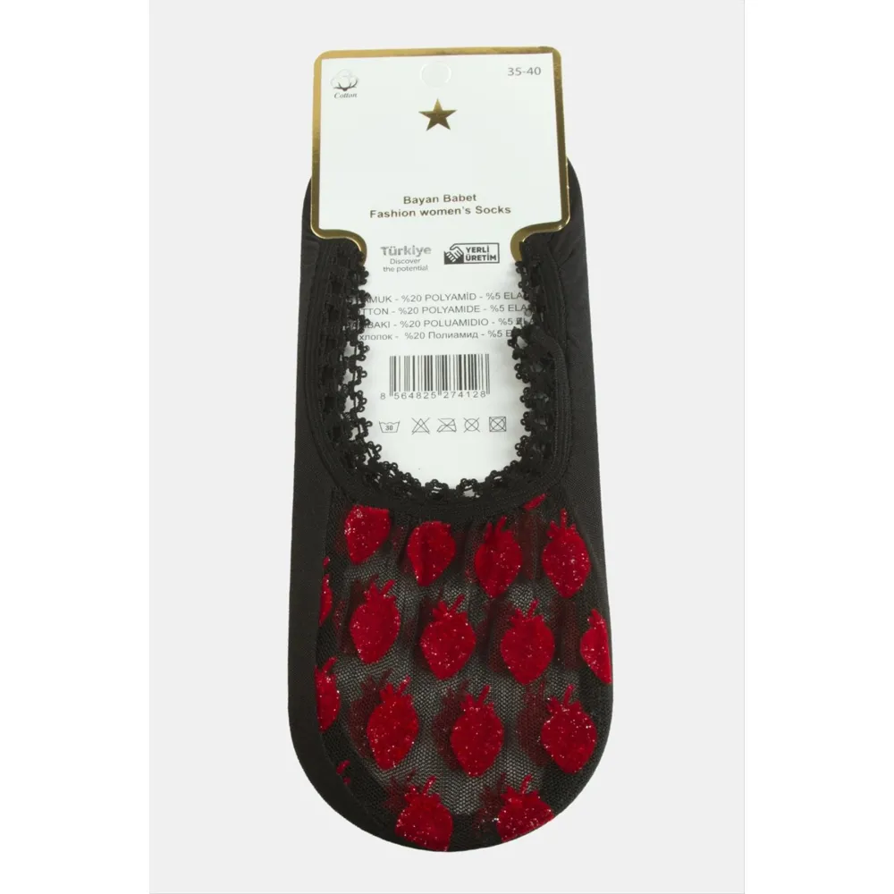 Çilek Dantel Babet Çorap-Siyah
