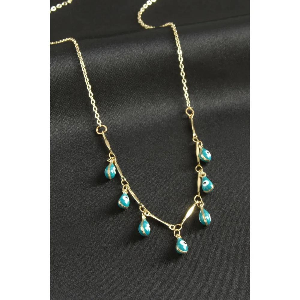 Damla Nazarlı Mineli Kolye-Turkuaz