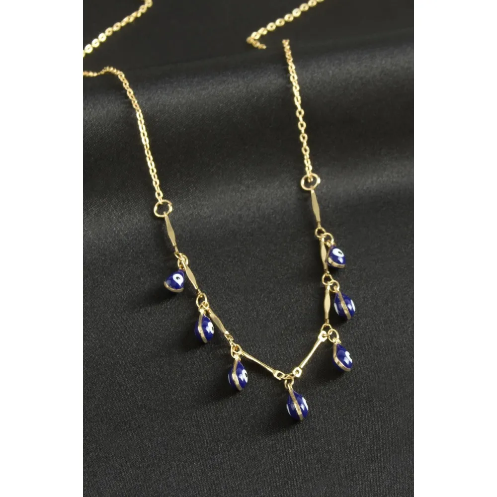 Damla Nazarlı Mineli Kolye-Mavi