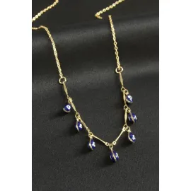 Damla Nazarlı Mineli Kolye-Mavi