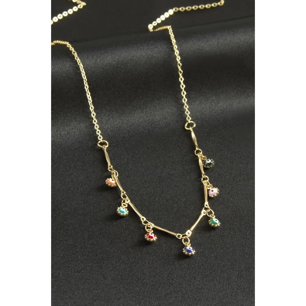 Çivili Nazarlı Mineli Kolye-Renkli