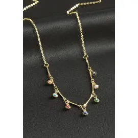 Çivili Nazarlı Mineli Kolye-Renkli