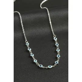 Nazarlı Mineli Kolye-Açık Mavi