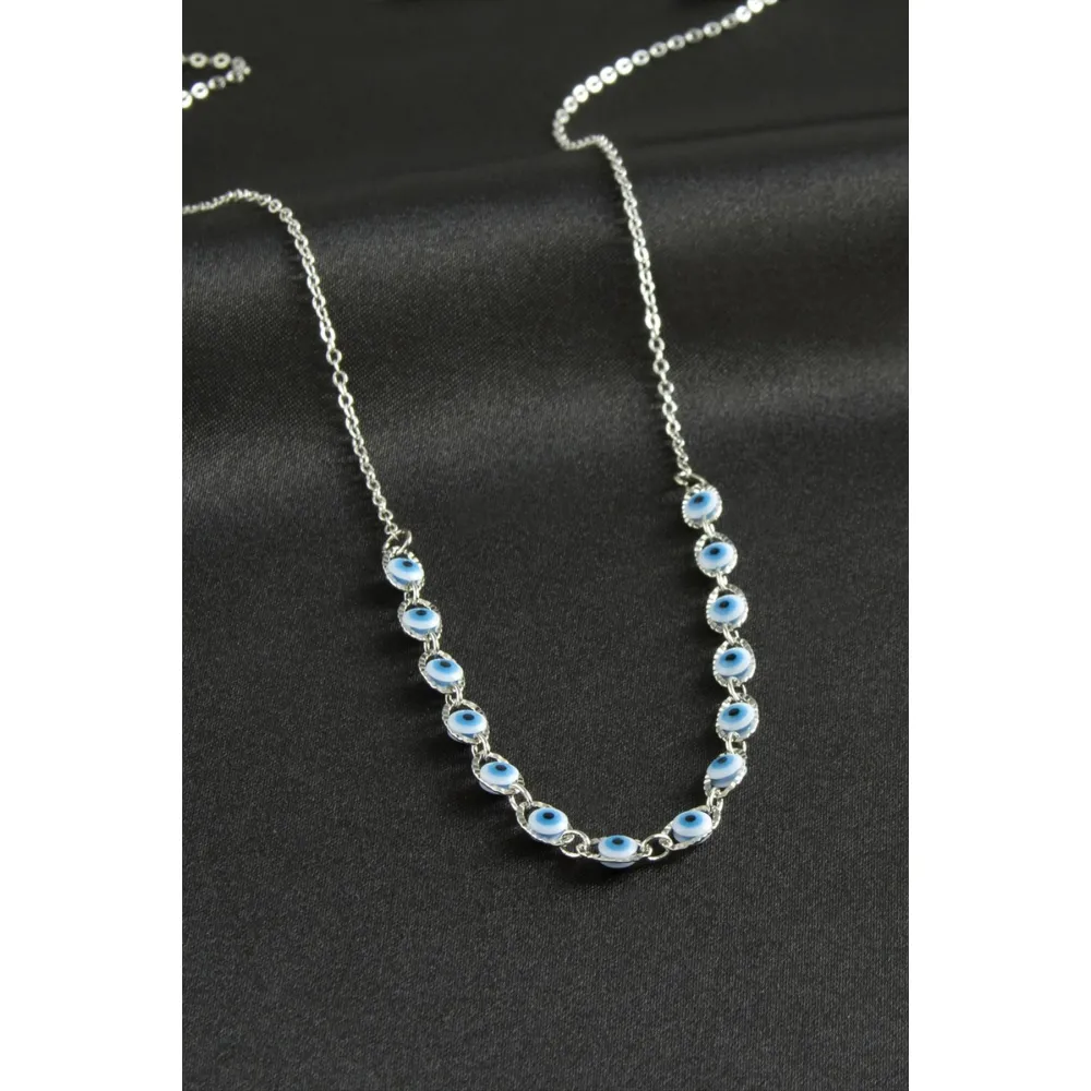 Nazarlı Mineli Kolye-Beyaz