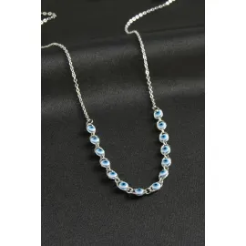 Nazarlı Mineli Kolye-Beyaz