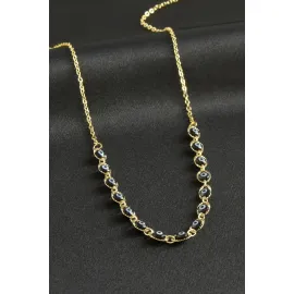 Nazarlı Mineli Kolye-Siyah