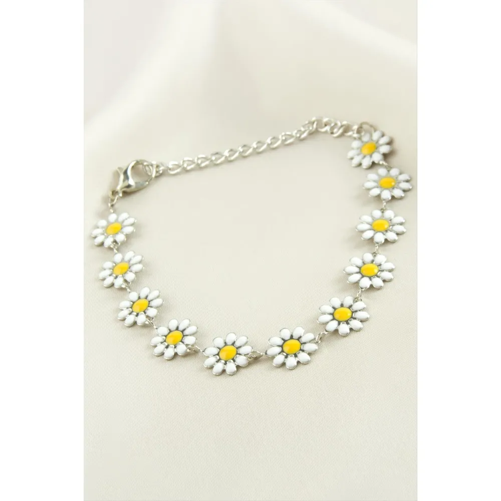 Papatya Mineli Bileklik-Beyaz