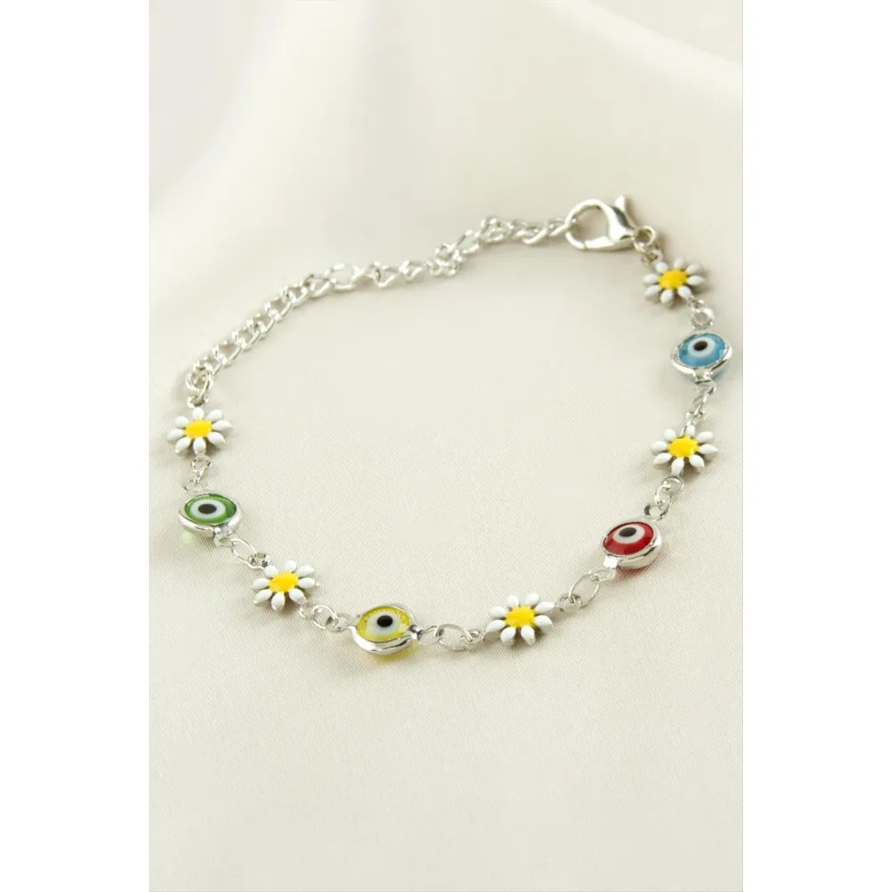 Papatya Nazar Boncuk Mineli Bileklik-Renkli