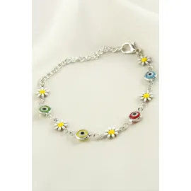 Papatya Nazar Boncuk Mineli Bileklik-Renkli