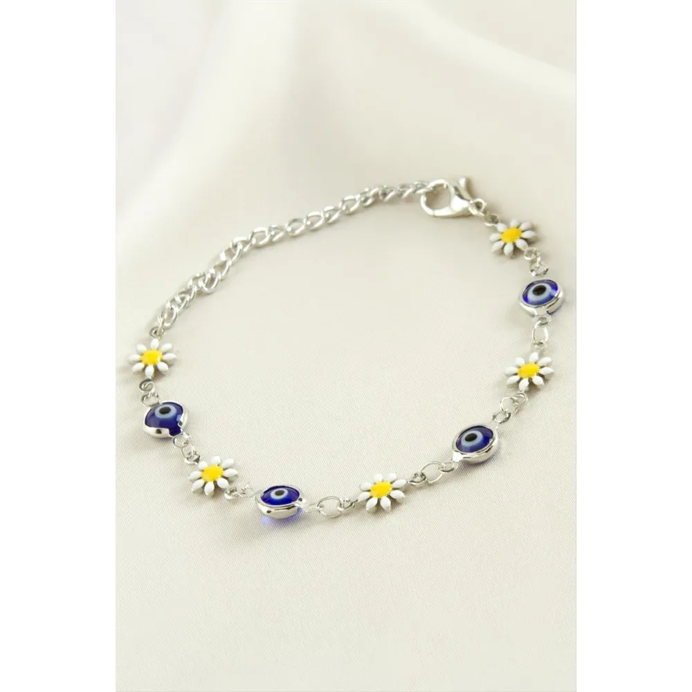 Papatya Nazar Boncuk Mineli Bileklik-Mavi