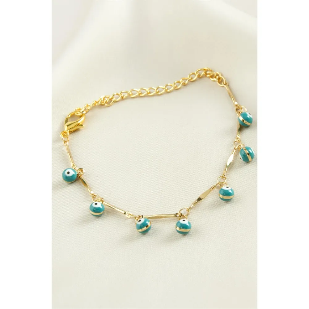 Top Nazar Boncuk Mineli Bileklik-Petrol Yeşili