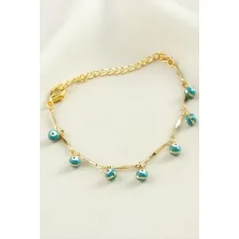 Top Nazar Boncuk Mineli Bileklik-Petrol Yeşili