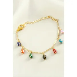 Damla Nazar Boncuk Mineli Bileklik-Renkli