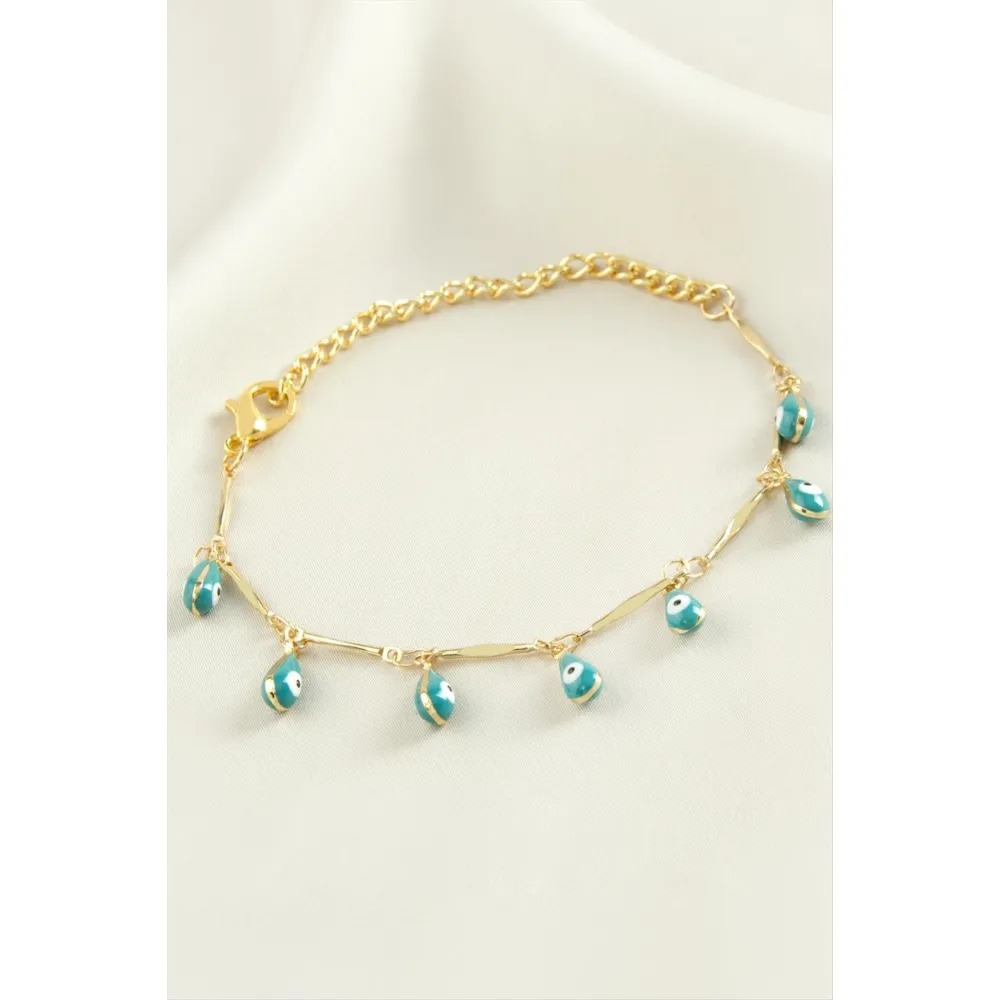 Damla Nazar Boncuk Mineli Bileklik-Petrol Yeşili