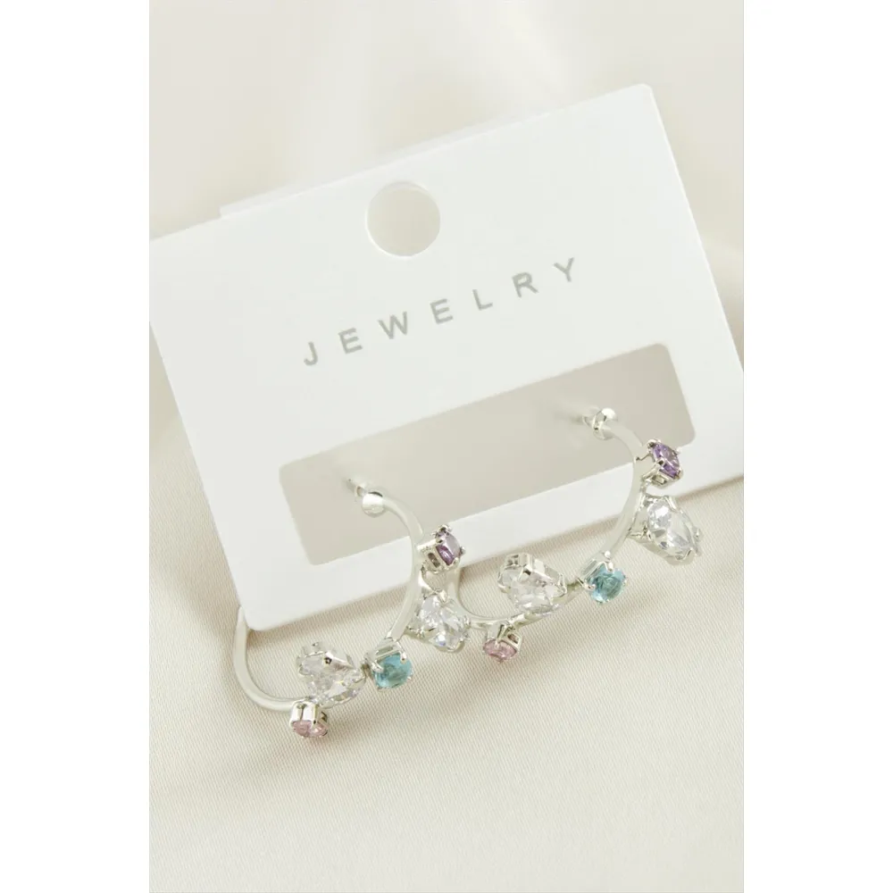 Zikzak Zirkon Taşlı Halka Küpe-Gümüş Rengi