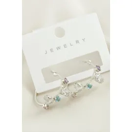 Zikzak Zirkon Taşlı Halka Küpe-Gümüş Rengi