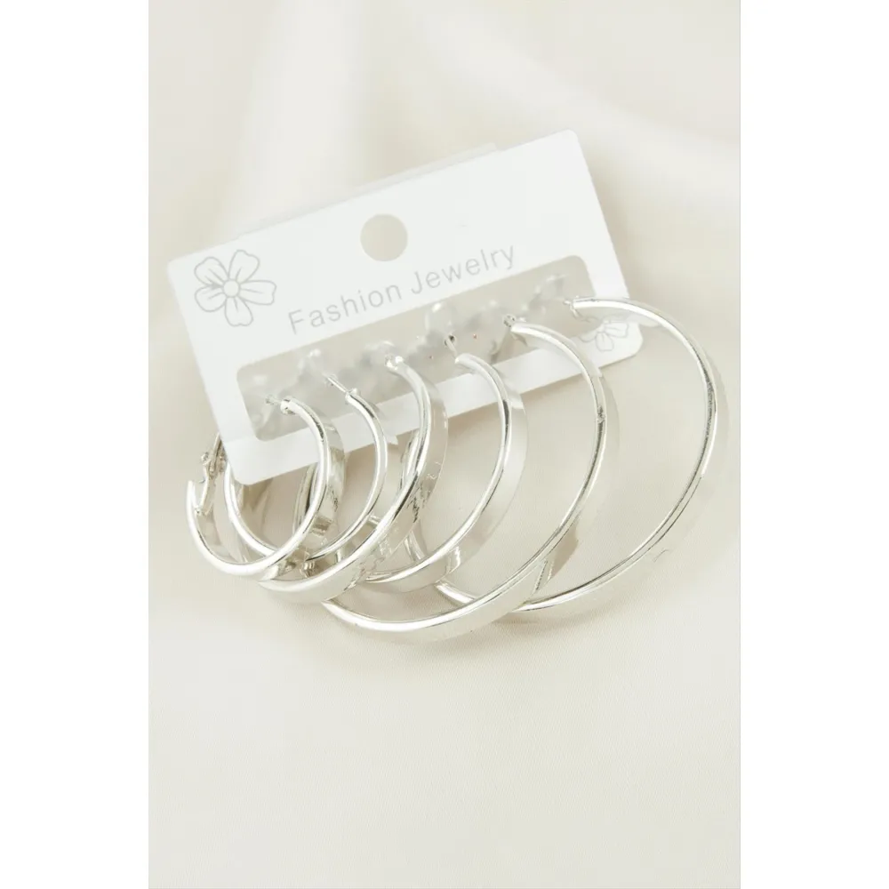 6 Adet Ezme Halka Küpe-Gümüş Rengi