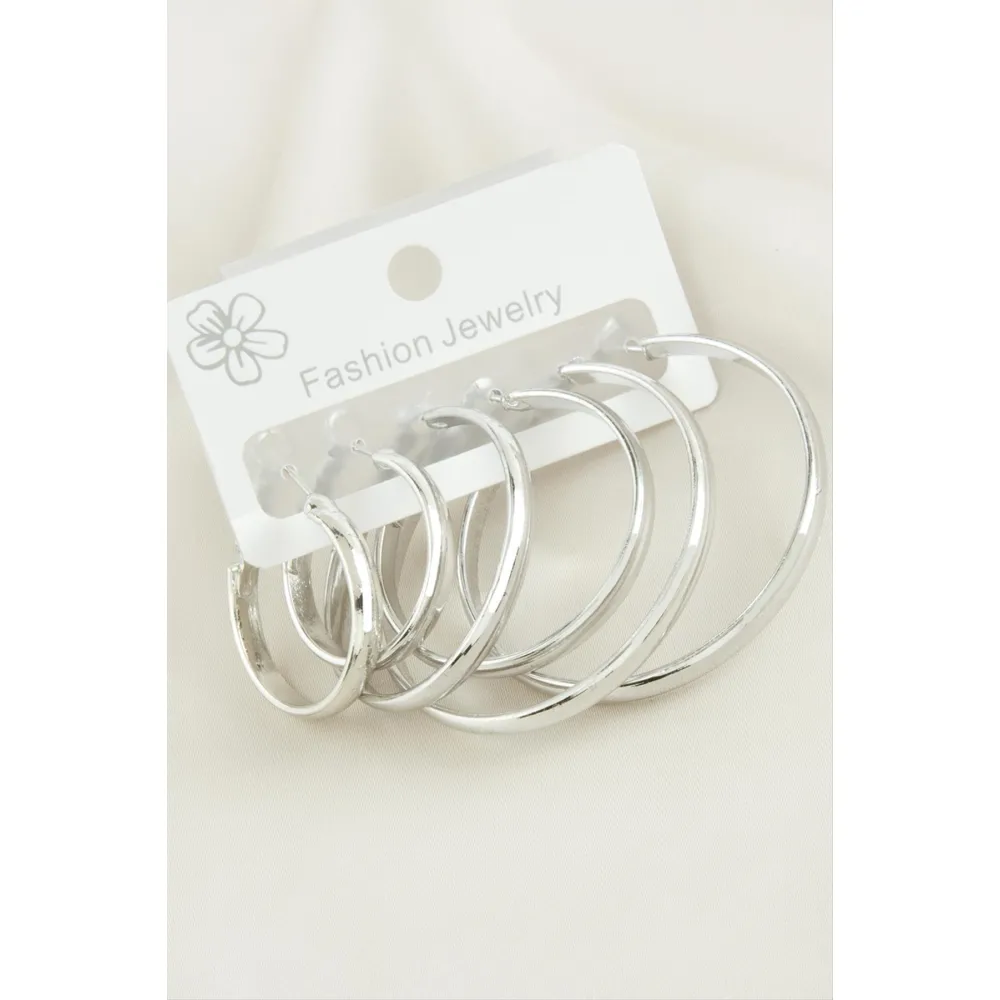 6 Adet Metal Halka Küpe-Gümüş Rengi