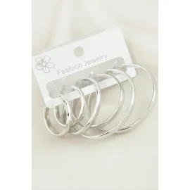 6 Adet Metal Halka Küpe-Gümüş Rengi