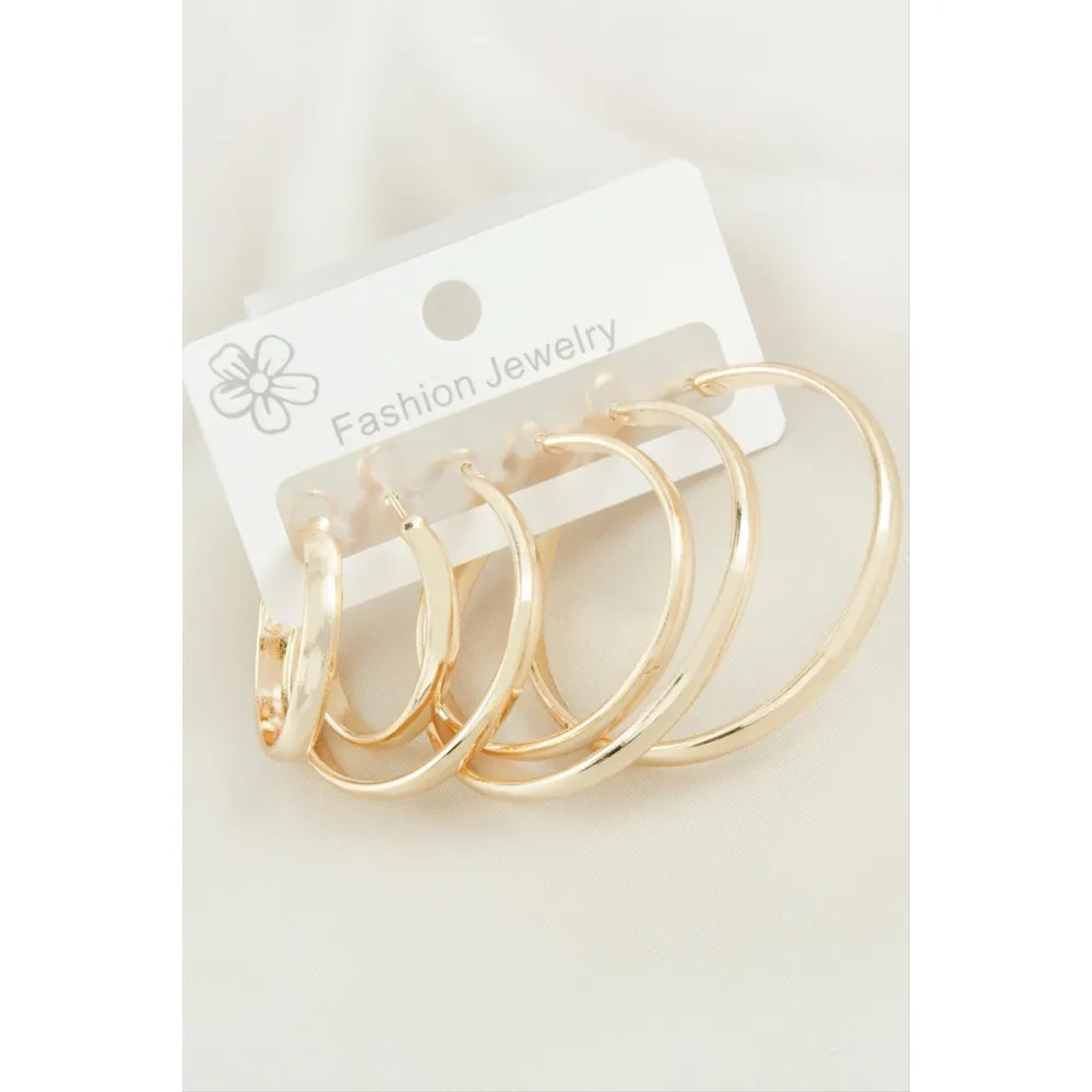 6 Adet Metal Halka Küpe-Sarı