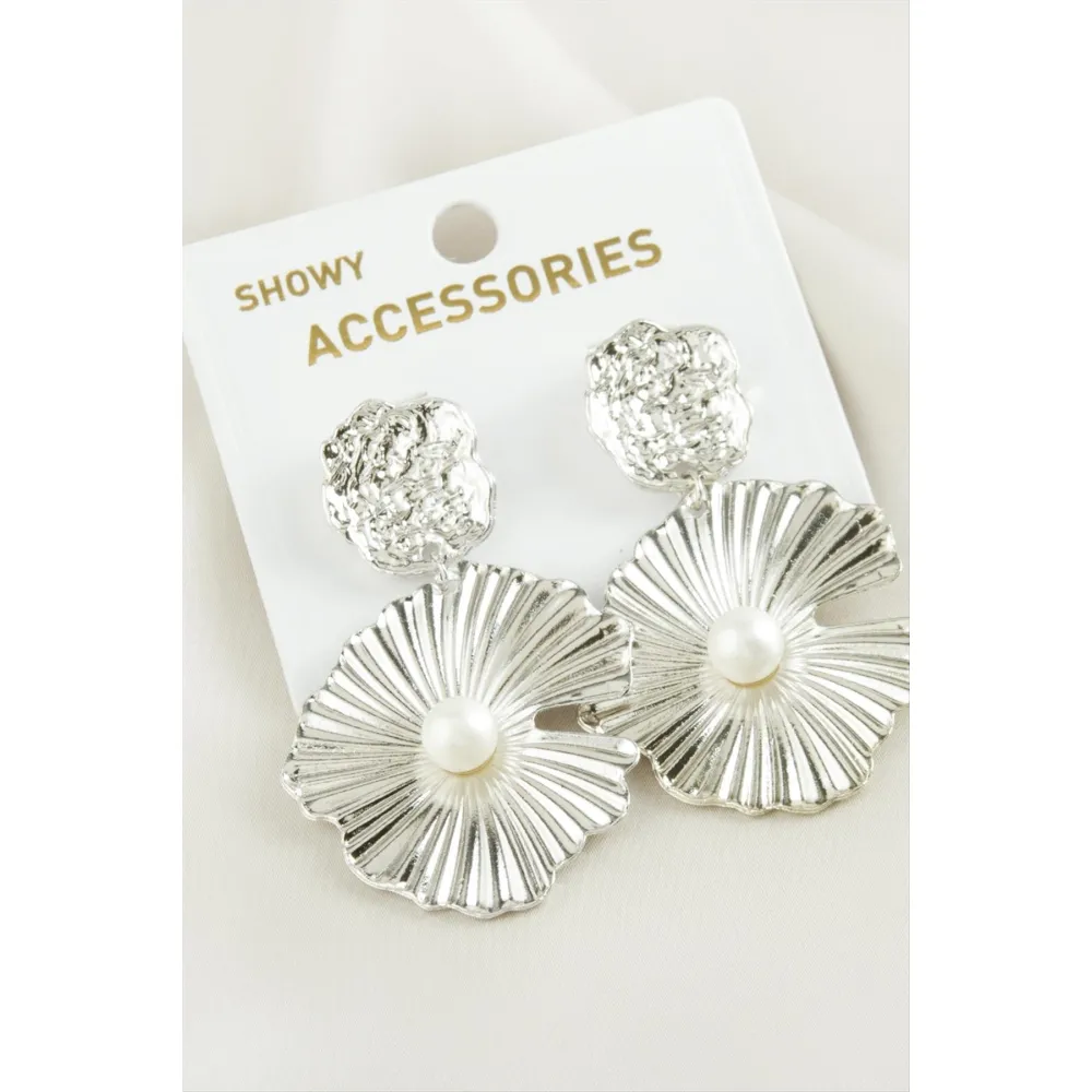 Papatya Yeni Sezon İnci Küpe-Gümüş Rengi