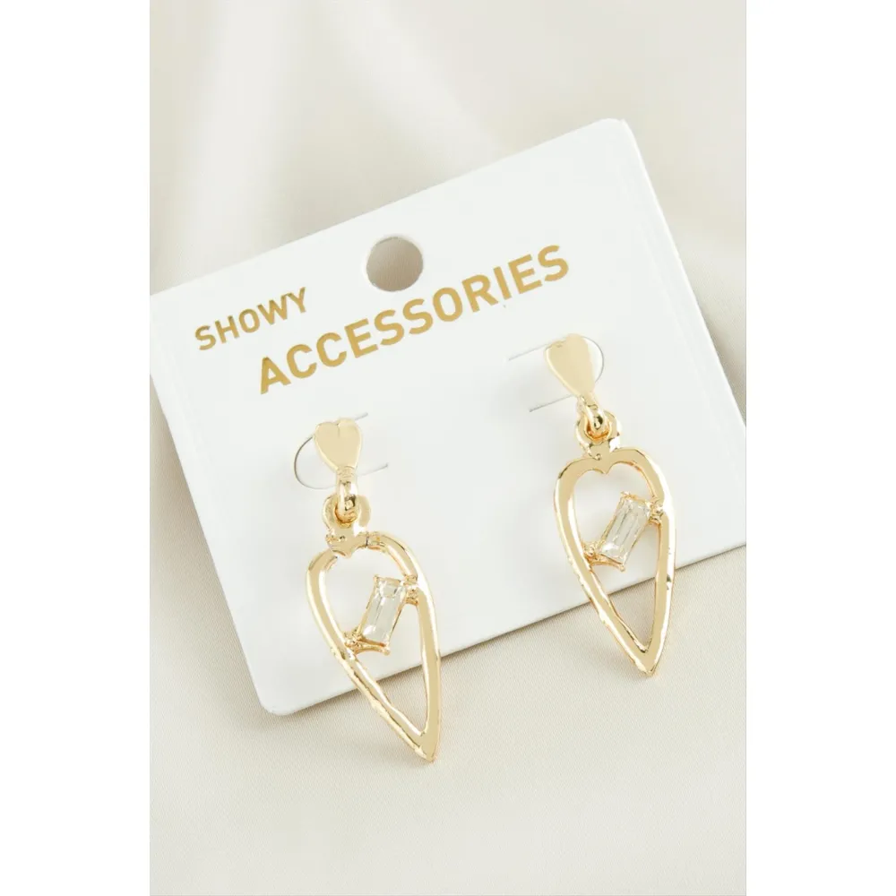 Kalp Yeni Sezon Taşlı Küpe-Sarı