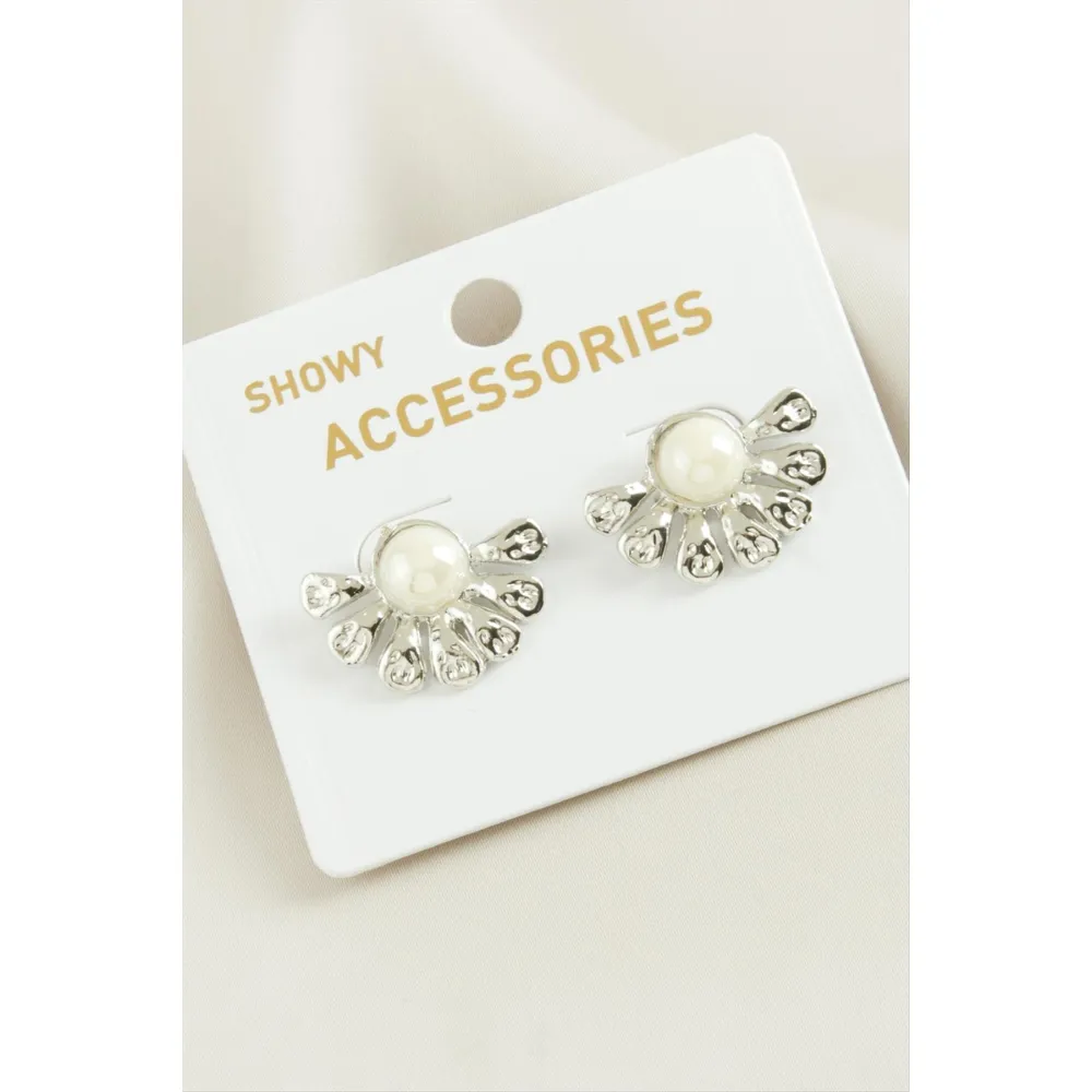 Çiçek Trend İnci Küpe-Gümüş Rengi