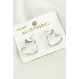 Kalp Trend Metal Küpe 2 cm-Gümüş Rengi