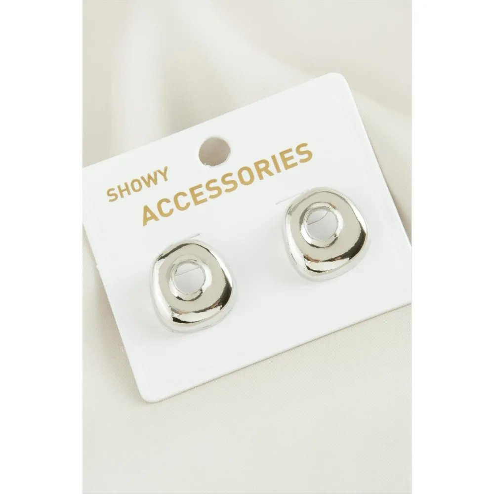 Oval Trend Metal Küpe-Gümüş Rengi