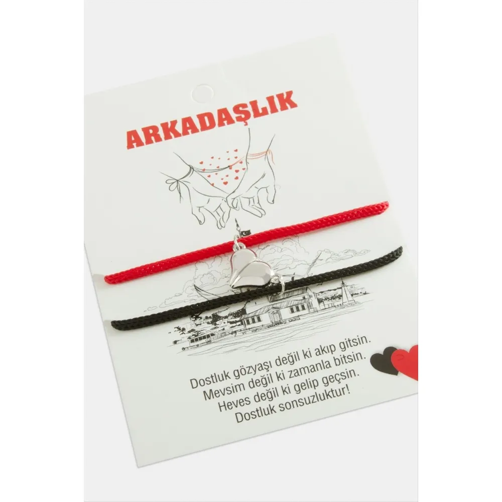 2li Kalp Mıknatıslı Arkadaşlık Bilekliği-Kırmızı