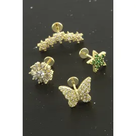 Tragus Zirkon Taşlı  Piercing 1 Adet-Sarı