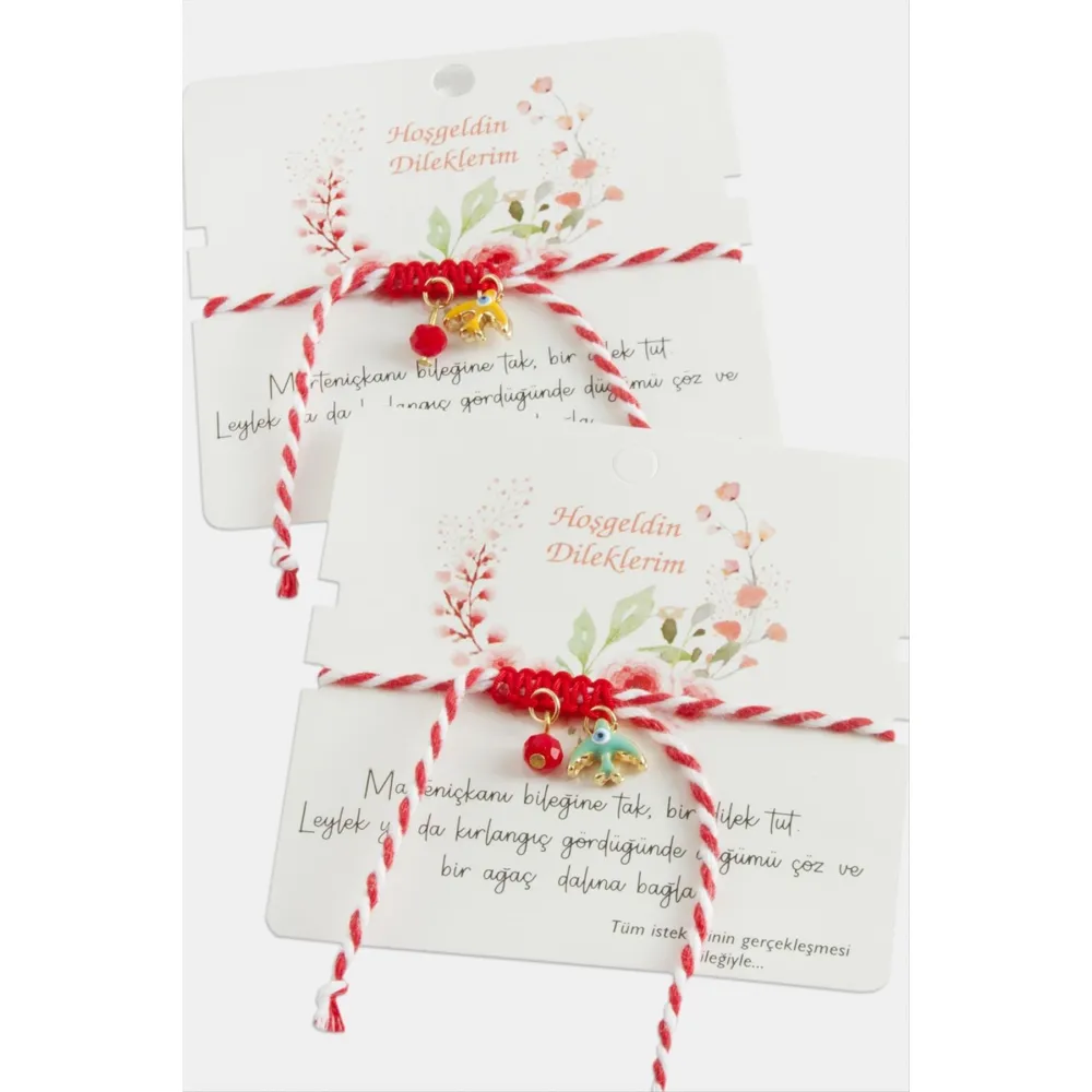 Kırlangıç Kristal Marteniçka Makrome İp Bileklik-Kırmızı