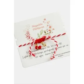 Yonca Kristal Marteniçka Makrome İp Bileklik-Kırmızı