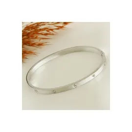 Orjinal Crt Taşlı Çelik Bileklik İnce-Gümüş Rengi