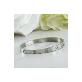 Orjinal Crt Taşlı Çelik Bileklik Kalın-Gümüş Rengi