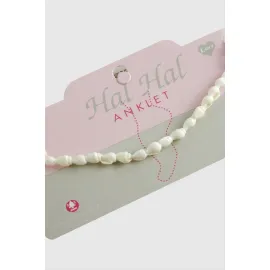 Deniz Kabuğu Boncuk Halhal-Beyaz