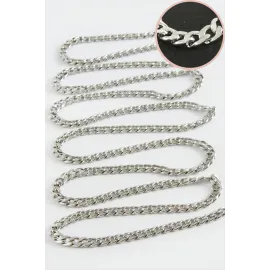 5 mm Düz Gümüş Renkli Çelik Zincir 1 Metre-Gümüş Rengi