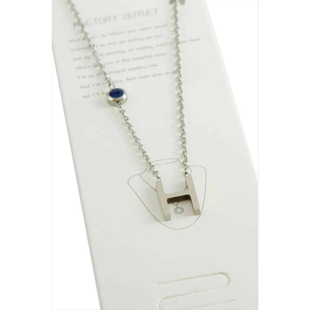 Gümüş Renkli Harfli Çelik Kolye-H