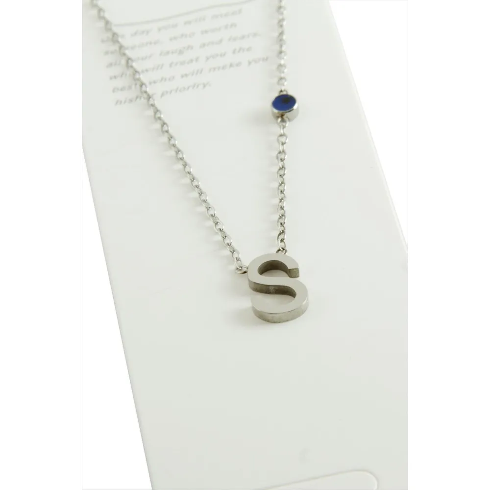 Gümüş Renkli Harfli Çelik Kolye-S