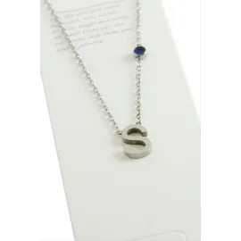 Gümüş Renkli Harfli Çelik Kolye-S